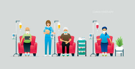 Doctors are verifying the accuracy of giving chemotherapy drugs to patients.のイラスト素材