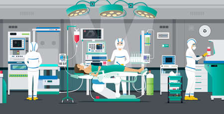Doctors put PPE kits to treat COVIT-19 patients in negative pressure chambers.のイラスト素材