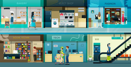 People walking to view products in the shopping mall.のイラスト素材