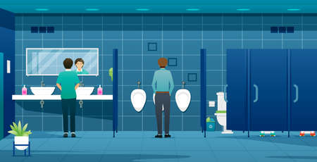 People and workers using male public toilets.のイラスト素材