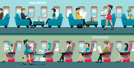 Passengers can choose to fly first class and low cost airlines.のイラスト素材