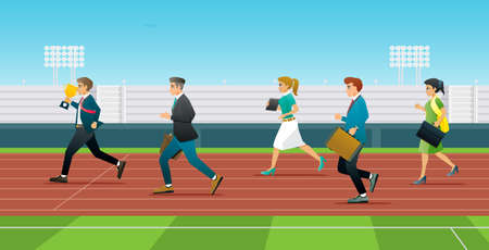Male and female workers compete in the stadium.のイラスト素材