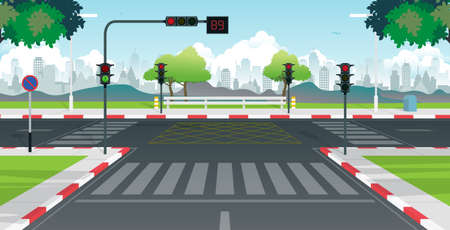 Traffic lights and signs It is displayed on roads at intersections in the city.のイラスト素材