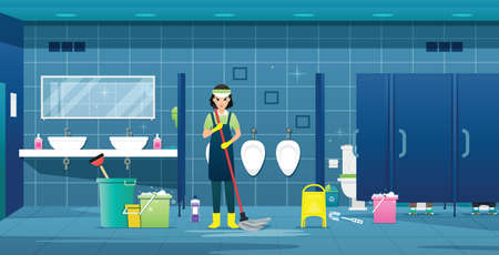 Maids clean the toilets so that customers can always use clean bathrooms.のイラスト素材