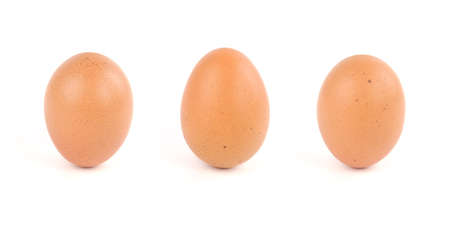 Chicken eggs arranged in a white background.の写真素材