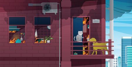 Pets left in the room caused a fire.のイラスト素材