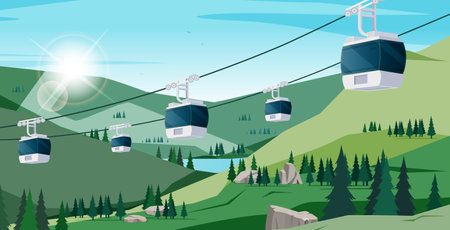 The cable car goes up and down for tourists to see the mountains.のイラスト素材