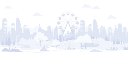 City buildings and houses with natural gardens in gray tones.のイラスト素材