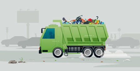 Truck drivers transport various garbage to be destroyed.のイラスト素材