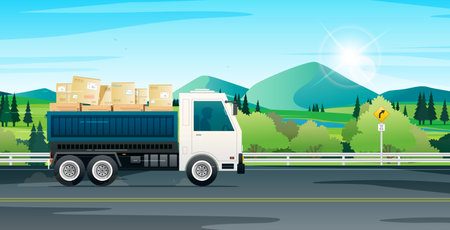 Small trucks are transporting goods on the highway.のイラスト素材
