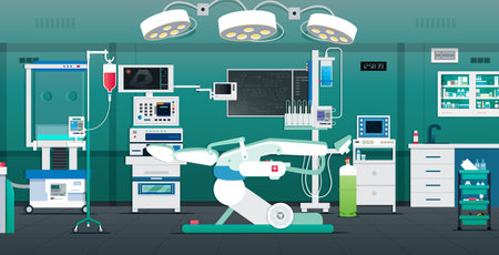 An operating room with beds and medical equipment.のイラスト素材