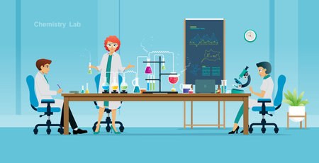 Scientists are experimenting with chemistry in the lab.のイラスト素材