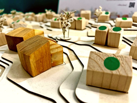 A sustainable wooden village model. High quality photo