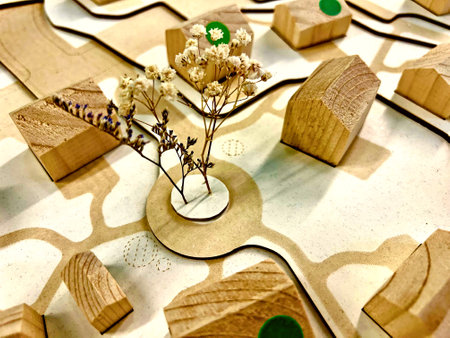 A sustainable wooden village model. High quality photo
