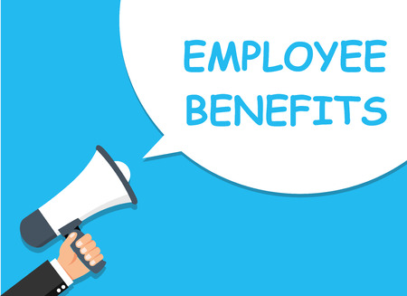 Hand holding Megaphone. Announcement. EMPLOYEE BENEFITS! - stock vector.のイラスト素材