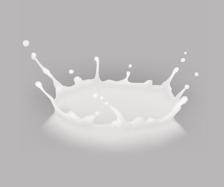 3D vector illustration, milk splash. Natural dairy products. Realistic milk splash and pouring, 3d vector object.のイラスト素材