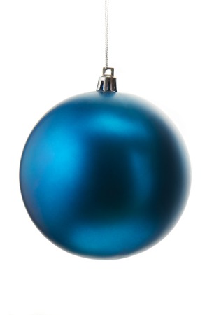 Blue christmas ball isolated on white backgroundの写真素材