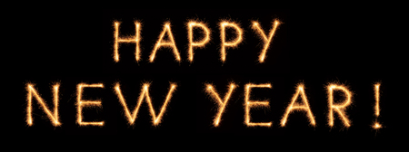 "HAPPY NEW YEAR!" lettering drawn with bengali sparkles isolated on black backgroundの写真素材