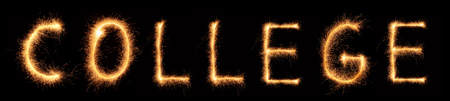 College lettering drawn with bengali sparkles isolated on black backgroundの写真素材