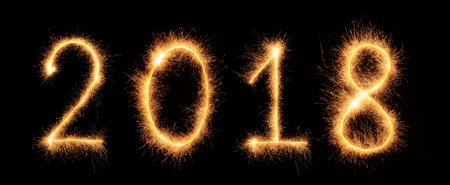 2018 number drawn with bengali sparkles isolated on black backgroundの写真素材