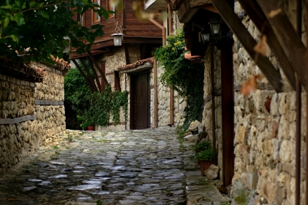 Old traditional house in Old town Nessebar, Bulgaria の写真素材