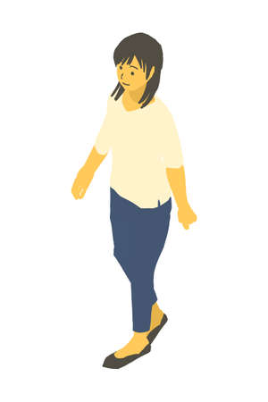 Vector illustration of a walking woman in isometric designのイラスト素材