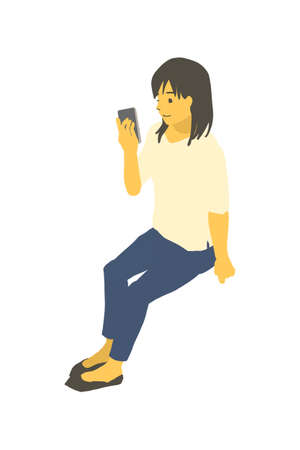 Vector illustration of a woman operating a smartphone using isometric designのイラスト素材