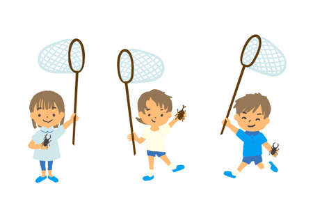 Vector illustration of children collecting insectsのイラスト素材