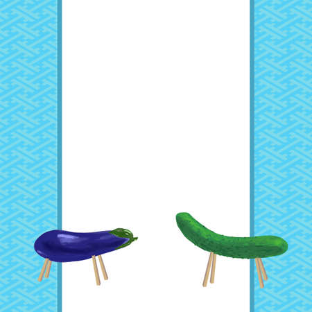 Obon Poster Cucumber Horse and Eggplant Cow Spirit Horse Vector Illustrationのイラスト素材