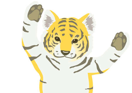 Vector illustration of cute tiger child beckoning on his backのイラスト素材