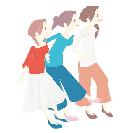 Vector illustration cut of simple touch that three women are paying attention to the rightのイラスト素材