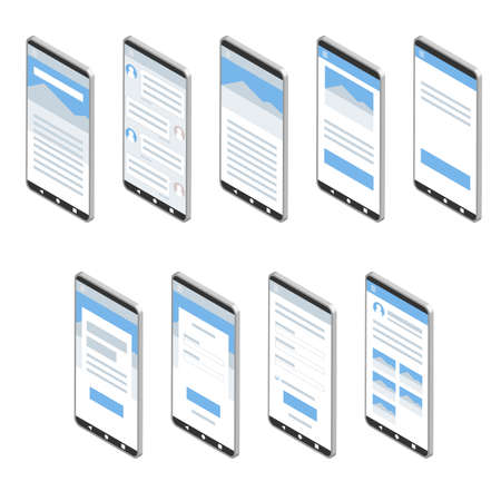 Smartphone variation displaying isometric website Vector illustration (vertical layout)
