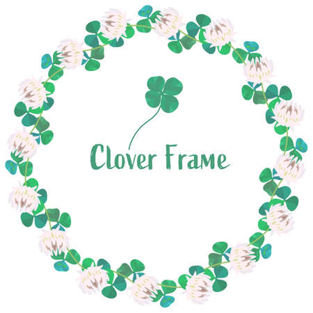 Cute Clover White Tsumekusa circular frame vector illustrationのイラスト素材