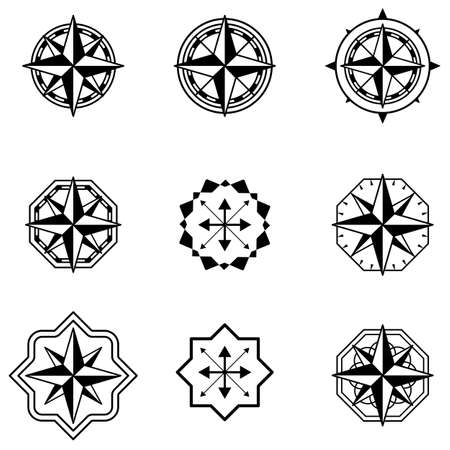 Map Bearing Mark Retro Windrose Pattern No Text No Background Transparent Vector Illustration Variation Setのイラスト素材