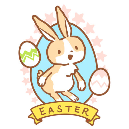 Vector illustration of smiling Easter bunny (pot crack pattern) with star frameのイラスト素材