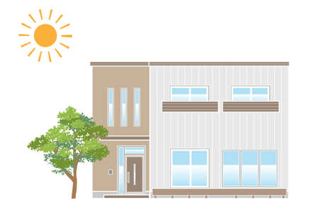 Imaginary detached house Simple single house illustration land roof line color whiteのイラスト素材