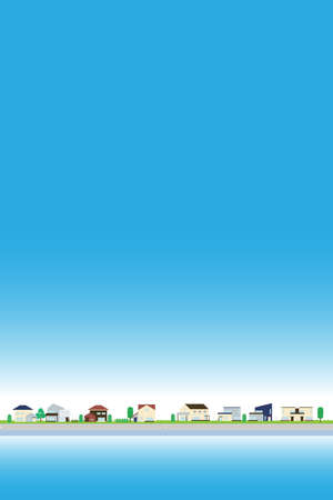 Residential area Cloudless blue sky and residential vector illustration poster size Vertical positionのイラスト素材