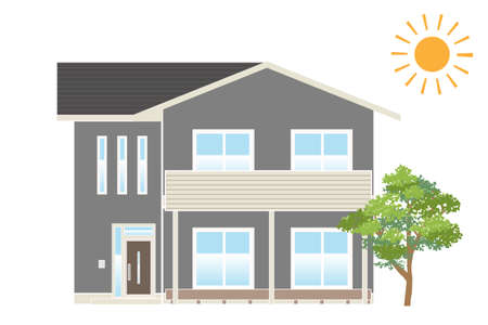 Fictional detached house Simple house illustration gable roof Line color whiteのイラスト素材
