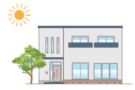 Imaginary detached house Simple single house illustration Land roofのイラスト素材