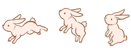 Rabbit running and spring illustration three-piece set vector illustrationのイラスト素材