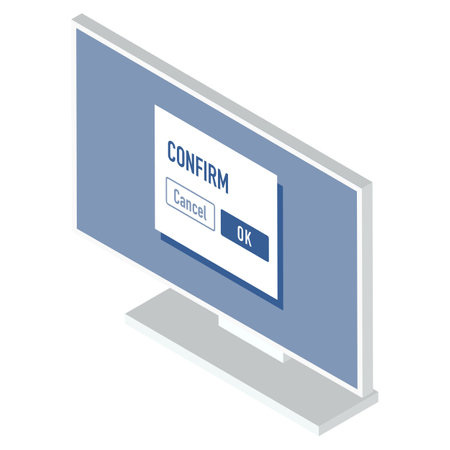 Monitor vector illustration with isometric confirmation screen facing leftのイラスト素材