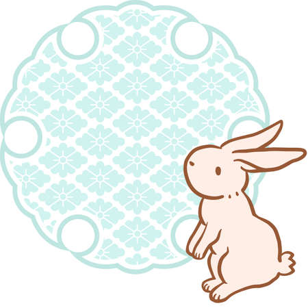 Yukirin and rabbit flower diamond Japanese pattern frame vector illustrationのイラスト素材