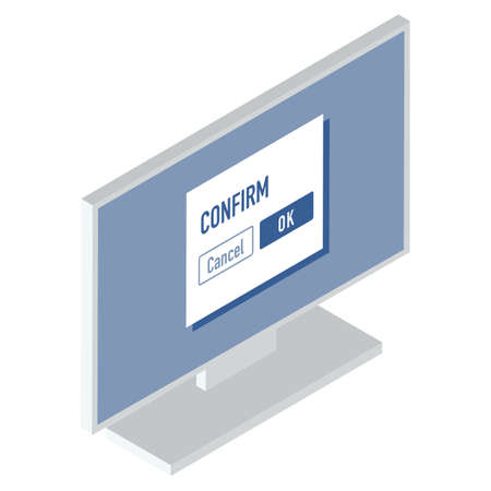 Monitor vector illustration facing right with isometric confirmation screenのイラスト素材