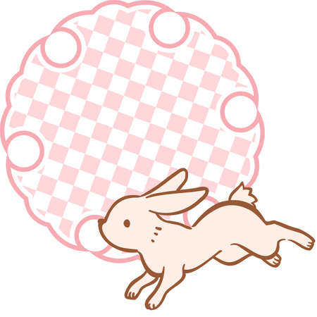 Yukirin and rabbit Ichimatsu Japanese pattern frame vector illustrationのイラスト素材