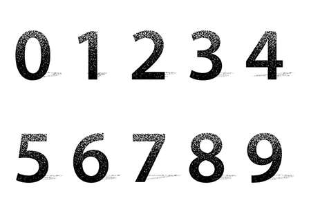 Stamp-like texture rounded box and number vector illustration set (solid black)のイラスト素材