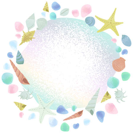 Vector illustration of seagrass and seashells frameのイラスト素材