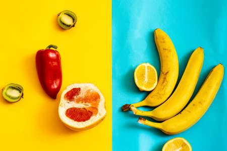 Still life of fruits on a minimalistic backgroundの写真素材