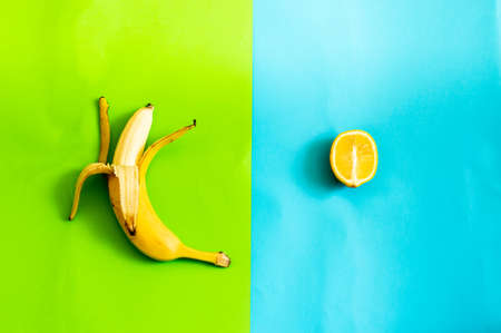 Still life of fruits on a minimalistic backgroundの写真素材