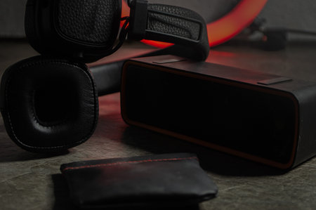 musical accessories on a dark backgroundの写真素材