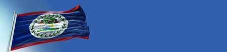 Belize Flag waving with texture Blue sky and Single flagの写真素材